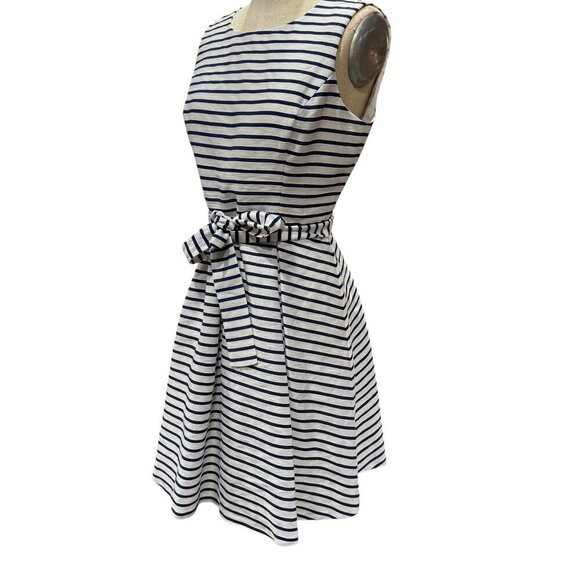 Nine West White Blue Striped Pleated Fit & Flare Dress – Nautical Preppy Style – - Picture 4 of 5
